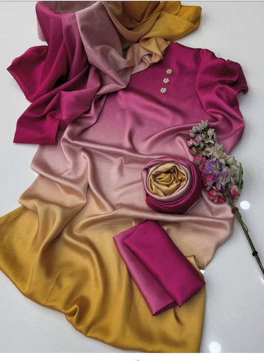Digital Printed Silk 3 pcs (PINK MUSTARD)