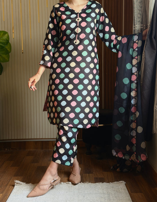 DIGITAL PRINTED SWISS LAWN 3pcs (MULTI POLKA)