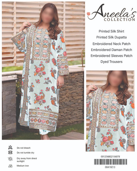 Aneelas Luxury Silk 3 Piece Unstitched(White)