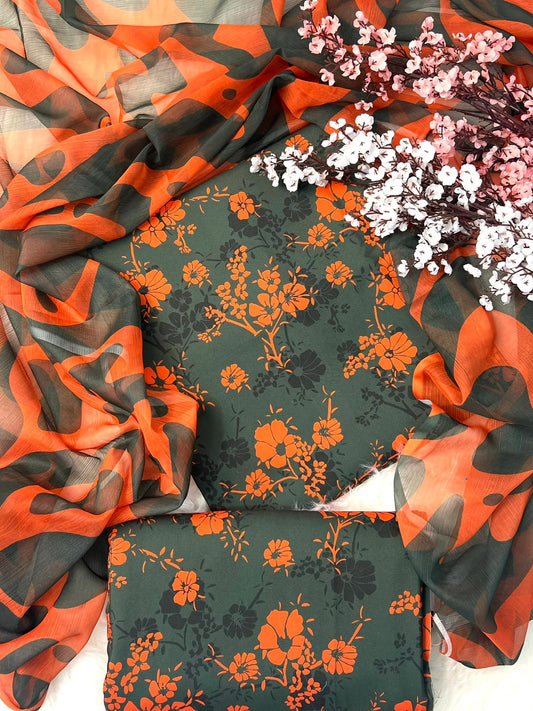 DIGITAL PRINTED SWISS LAWN 3pcs (GREEN & ORANGE)