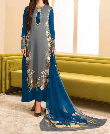 Digital Print Silk 3pcs (GREY BLUE)