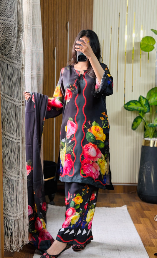 Digital Print Silk 3pcs(Midnight Petals)