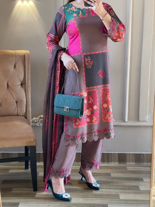 DIGITAL PRINTED SWISS LAWN 3pcs (Rose Patch Elegance)