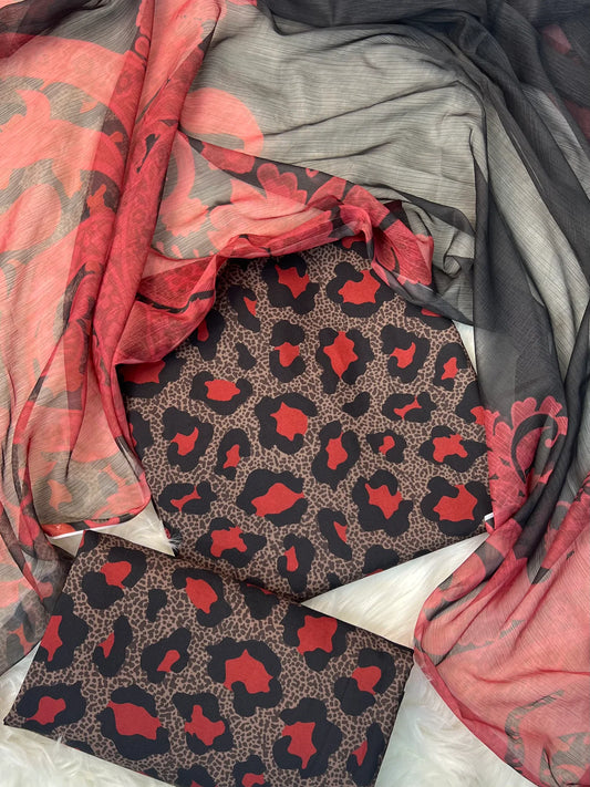 DIGITAL PRINTED SWISS LAWN 3pcs (CHEETAH RED)