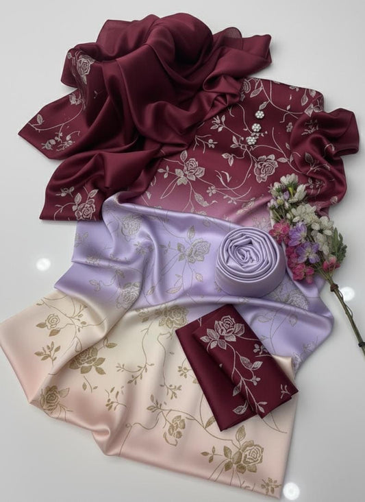 Digital Print Silk 3pcs (PURPLE BANARSI)