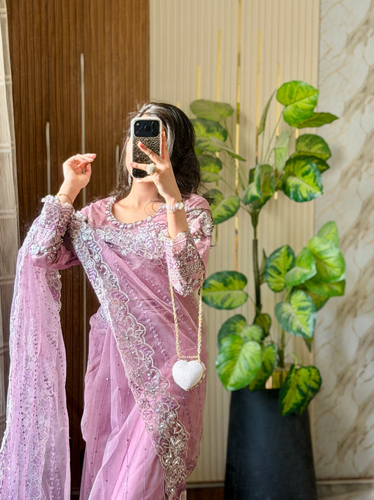 Luxury Black Fancy Embroidered Saree (LAILAC ELEGANCE💜)