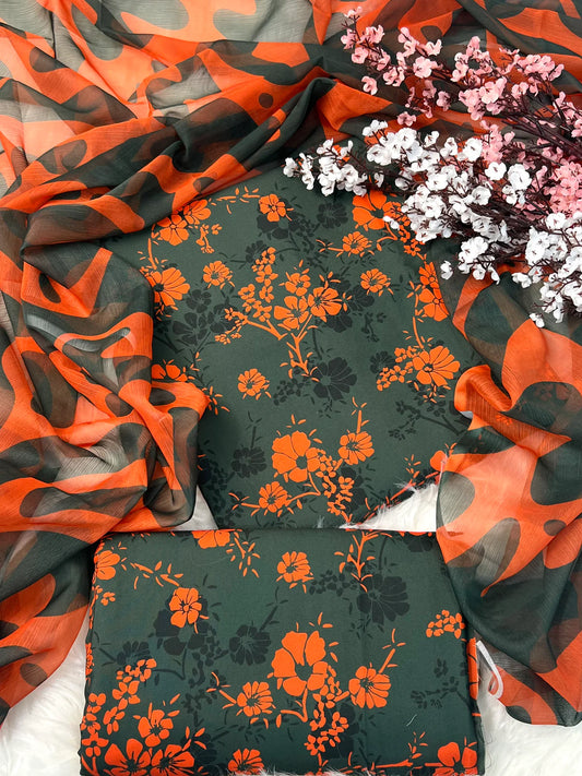 DIGITAL PRINTED SWISS LAWN 3pcs (GREEN & ORANGE)