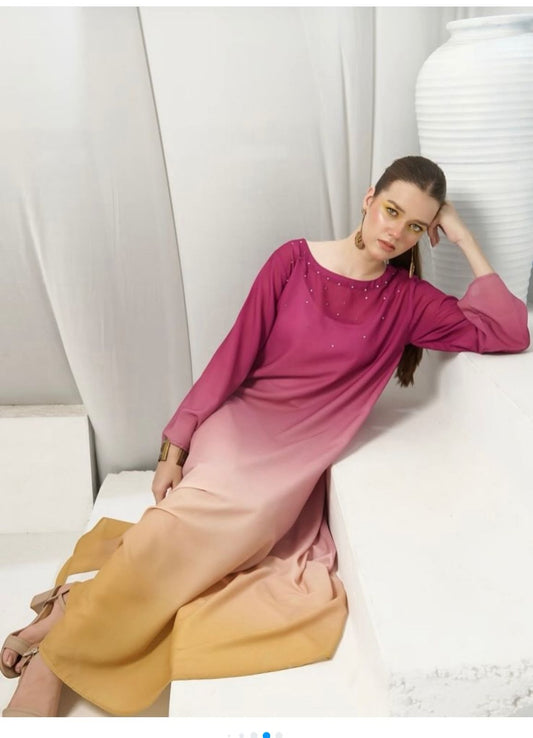 Digital Printed Silk 3 pcs (PINK MUSTARD)