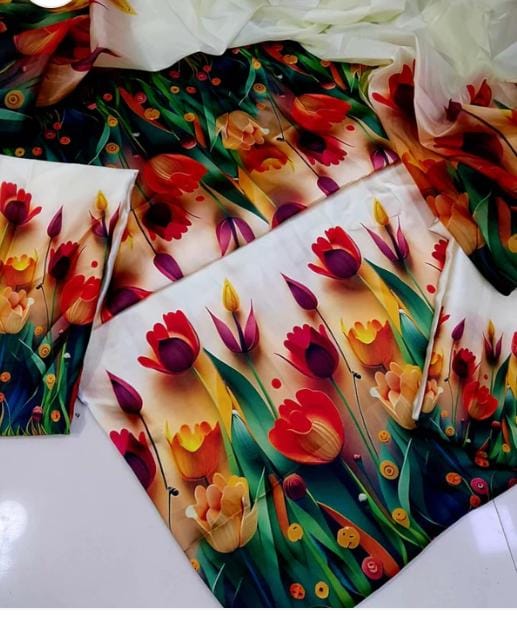 Digital Print Silk 3pcs 3D flowers