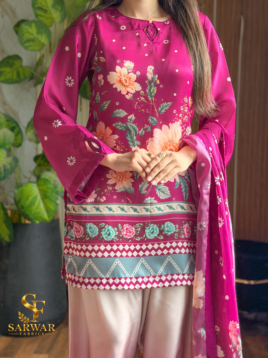 Digital Print Silk 3pcs (Fuchsia Grace Co-ord Set)