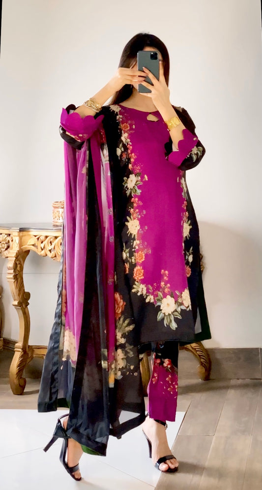 Digital Print Silk 3pcs (PURPLE BLACK)