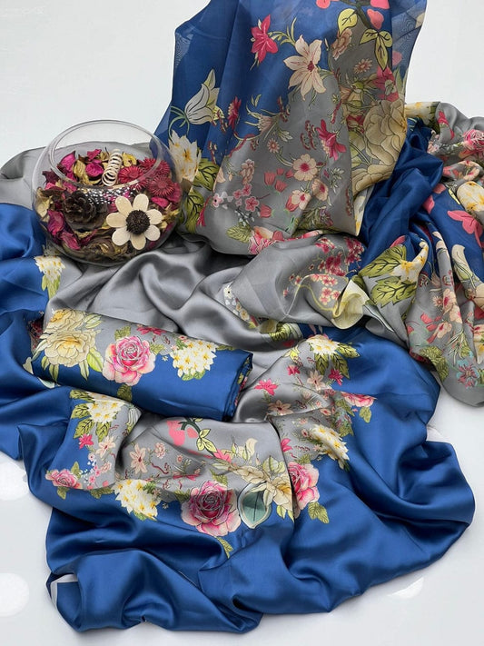Digital Print Silk 3pcs (GREY BLUE)