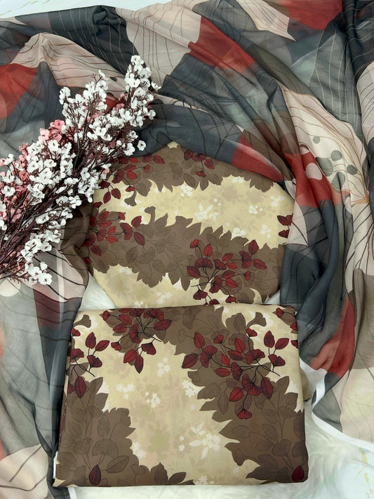 DIGITAL PRINTED SWISS LAWN 3pcs(BROWN FLORAL)
