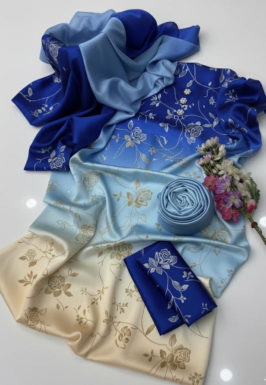 Digital Print Silk 3pcs(BLUE BANARSI)
