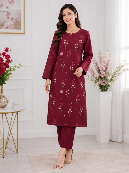 🌸 Pinterest Hit Pure Lawn Embroidery Collection – Deep Mehroon