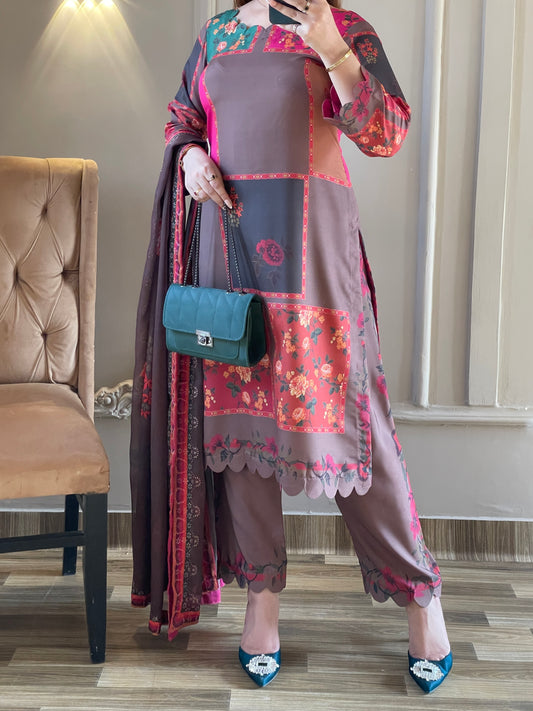 DIGITAL PRINTED SWISS LAWN 3pcs (Rose Patch Elegance)