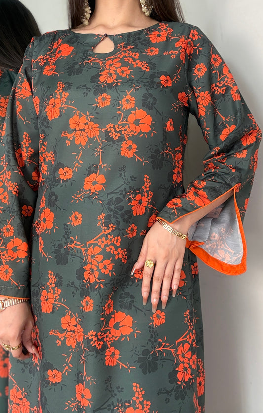 DIGITAL PRINTED SWISS LAWN 3pcs (GREEN&ORANGE)