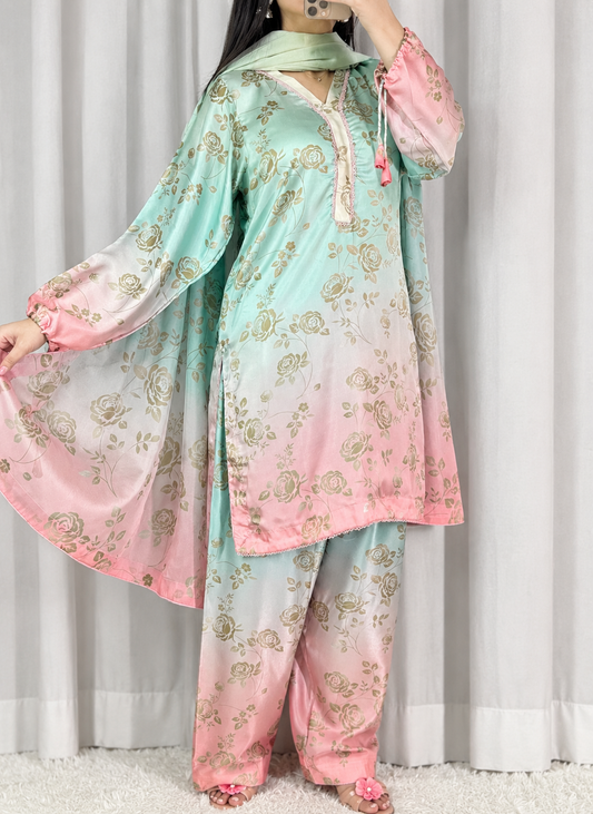Digital Print Silk 3pcs (Peach Mist)