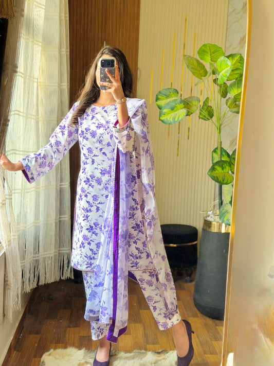 DIGITAL PRINTED SWISS LAWN 3pcs (WHITE PURPLE)
