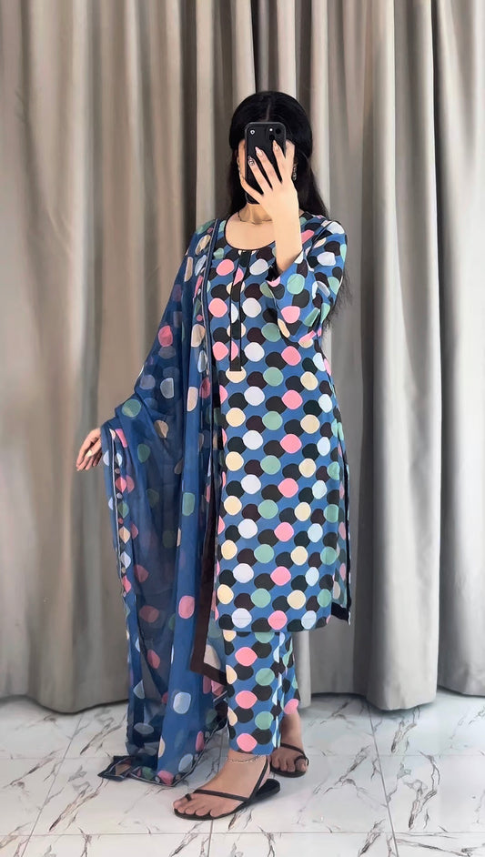 DIGITAL PRINTED SWISS LAWN 3pcs (Blueberry Polka Luxe)