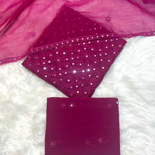 S-F 008HEAVY EMBROIDERY CHIFFON 3PCS UNSTICH DRESS(ATISHI)