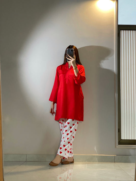 Hania Amir Style Trendy Cord Set Unstiched (RED)