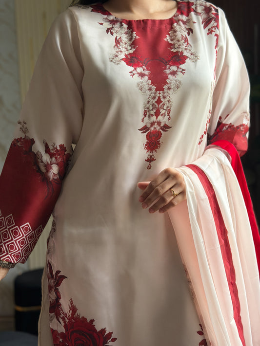 Digital Print Silk 3pcs (MEHROON FLORAL)