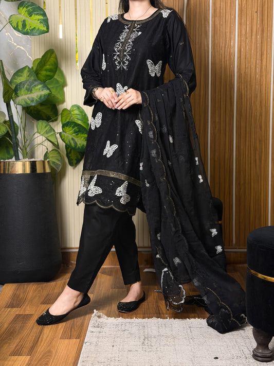 Bareeze Noir Butterfly Lawn | 3 Piece Unstitched