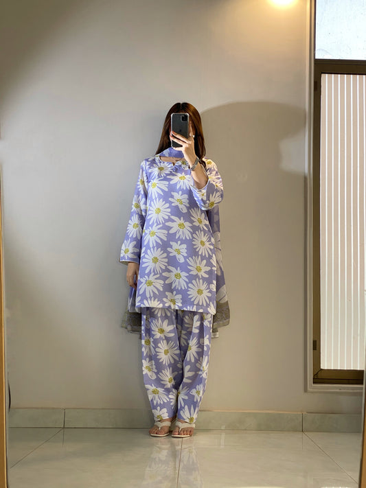 DIGITAL PRINTED SWISS LAWN 3pcs(Lavender Daisy)