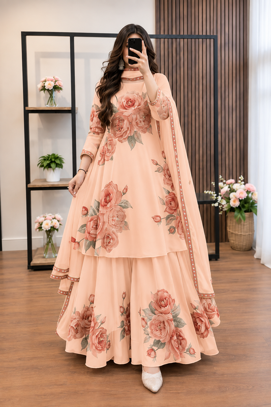 Digital Print Silk 3pcs (Peach Blossom)