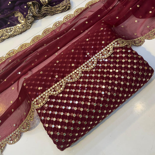 Hiba Bukhari Formal Chiffon 3pc (Maroon)