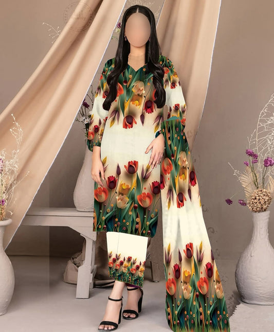 Digital Print Silk 3pcs 3D flowers