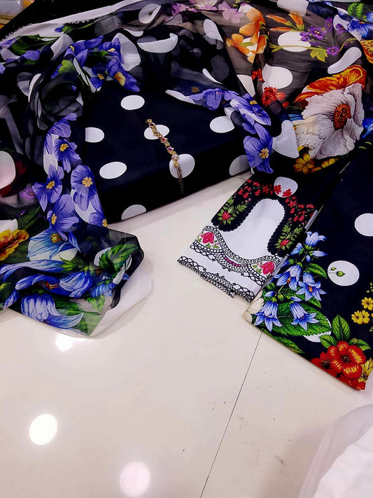 DIGITAL PRINTED SWISS LAWN 3pcs(Navy Blossom)