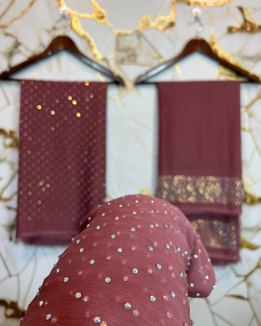 Chiffon Crystal Work unstich Dress (Peyazi)