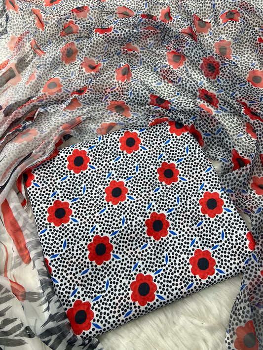 DIGITAL PRINTED SWISS LAWN 3pcs(Ruby Blossom)
