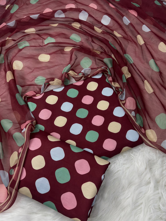 DIGITAL PRINTED SWISS LAWN 3pcs (MEHROON POLKA)