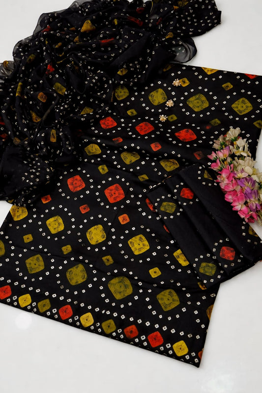 DIGITAL PRINTED SWISS LAWN 3pcs (BLACK CHUNRI)