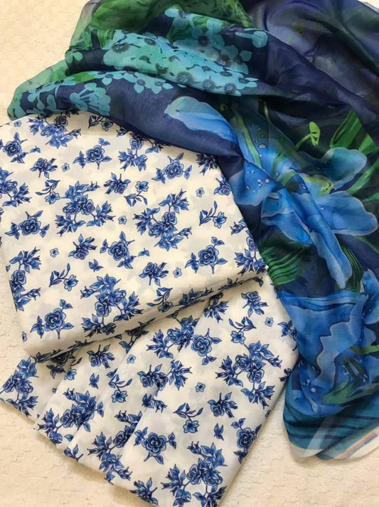 DIGITAL PRINTED SWISS LAWN 3pcs(WHITE BLUE)