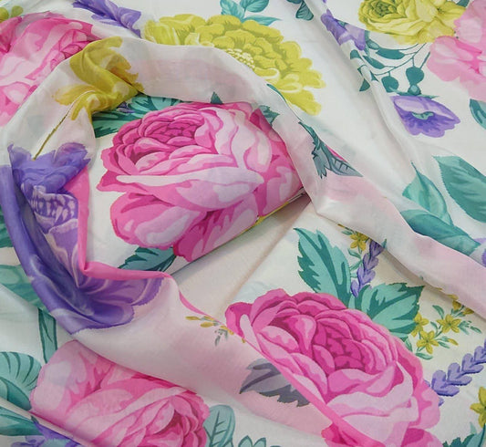 DIGITAL PRINTED SWISS LAWN 3pcs(WHITE GULAB)