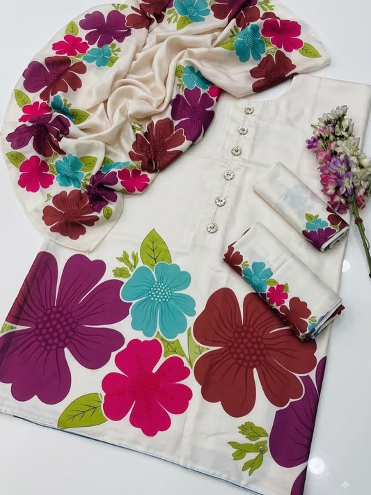 Digital Print Silk 3pcs (CREAM.F)