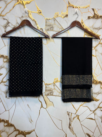 Chiffon Crystal Work unstich Dress (Pure-black)