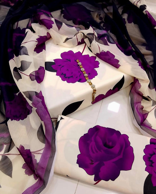 DIGITAL PRINTED SWISS LAWN 3pcs (Purple Elegance)