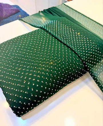 Chiffon Crystal Work unstich Dress( Green)