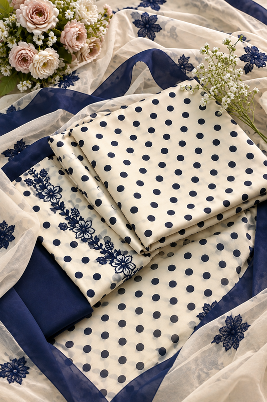 Digital Print Silk 3pcs (NAVY POLKA)