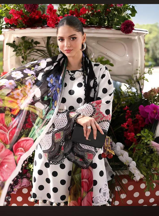 DIGITAL PRINTED SWISS LAWN 3pcs(Floral Polka Elegance)