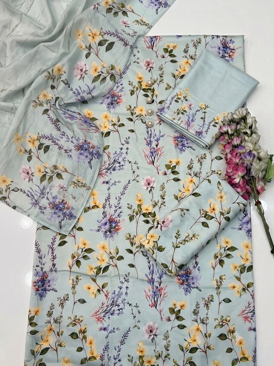 Digital Print Silk 3pcs (Minty Blossom)