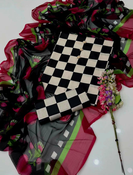 DIGITAL PRINTED SWISS LAWN 3pcs (Black SKIN)