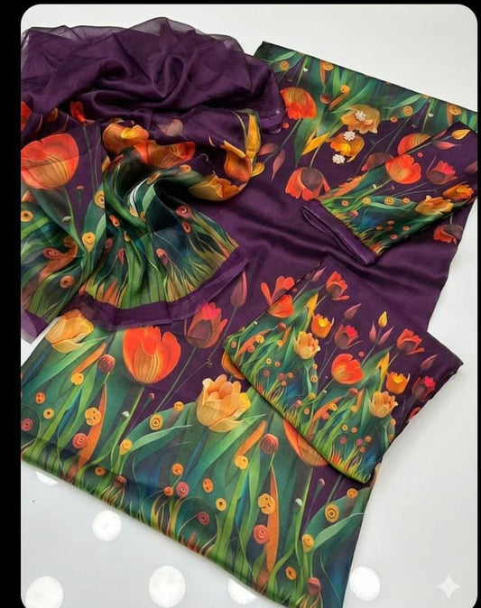 Digital Print Silk 3pcs (PURPLE3DFLOWERS)