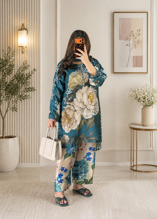 Digital Print Silk 3pcs (Teal Blossom Silk Cord Set)