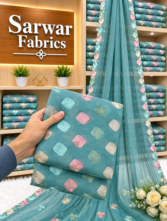 CHIFFON VISOCE EMBROIDEREY3PCS(MINT)